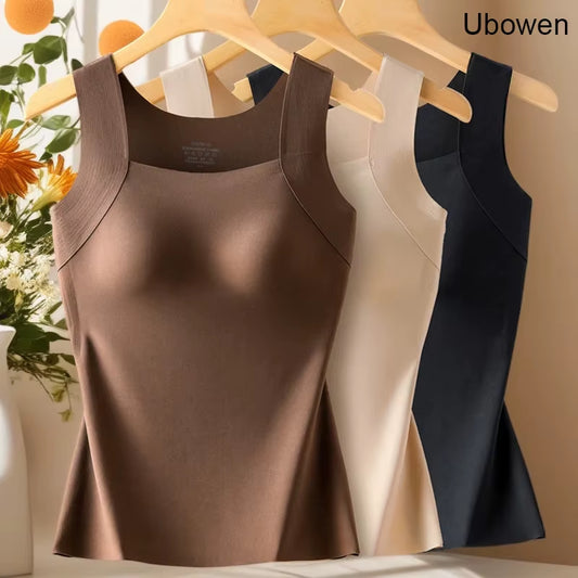 Ubowen for 40-70Kg Seamless Women Camisole Top with Chest Pad Fixed Cup Bottoming Underwear Tank Tops No Steeling Ring