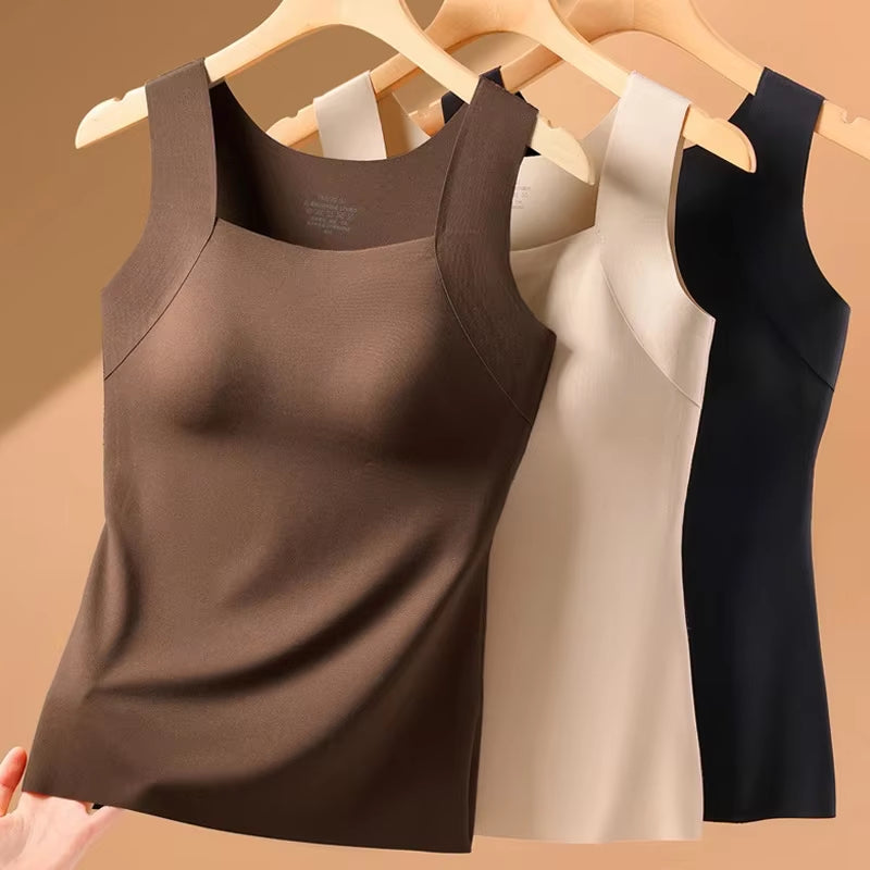 Ubowen for 40-70Kg Seamless Women Camisole Top with Chest Pad Fixed Cup Bottoming Underwear Tank Tops No Steeling Ring